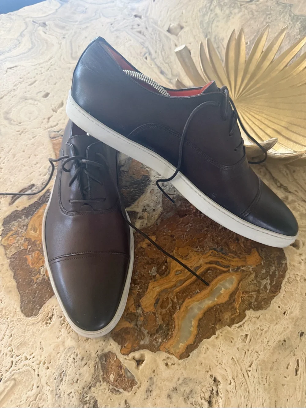 Santoni Brown Leather Cap Toe Derby Sneakers White Cup Sole Italy Men’s 12